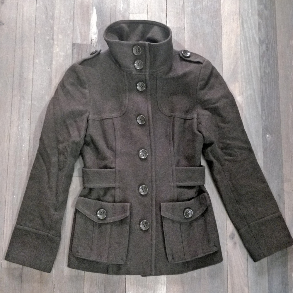 H&M Wool Military Style Coat Olive Green - Picture 7 of 11